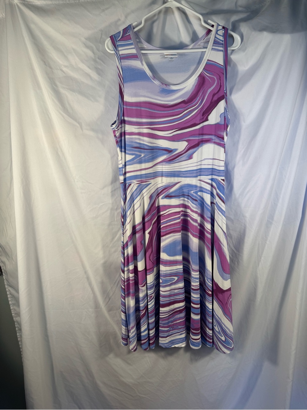 LuLaRoe Nicki Dress XL Purple Blue Swirl Marble A-Line Sundress Pockets